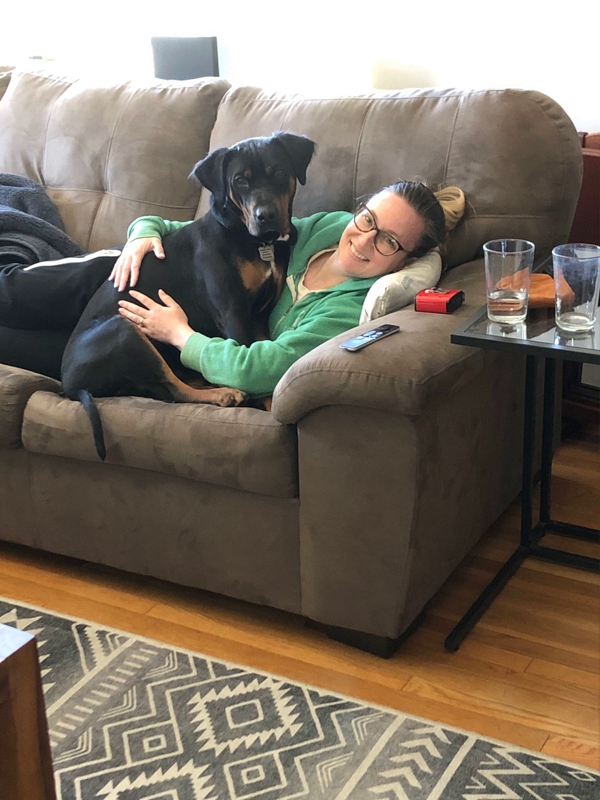 Dad said no dogs on the furniture. Technically, Calypso really isn't on the furniture. Right Mom?